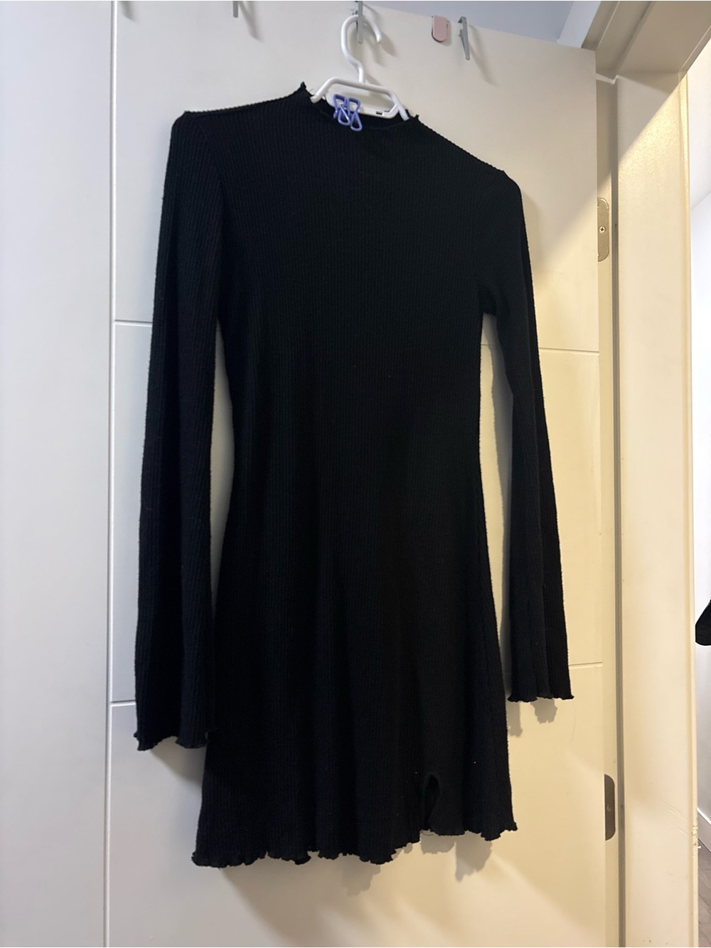 Ardene Black Long Sleeve Mock Neck Ribbed Mini Dress